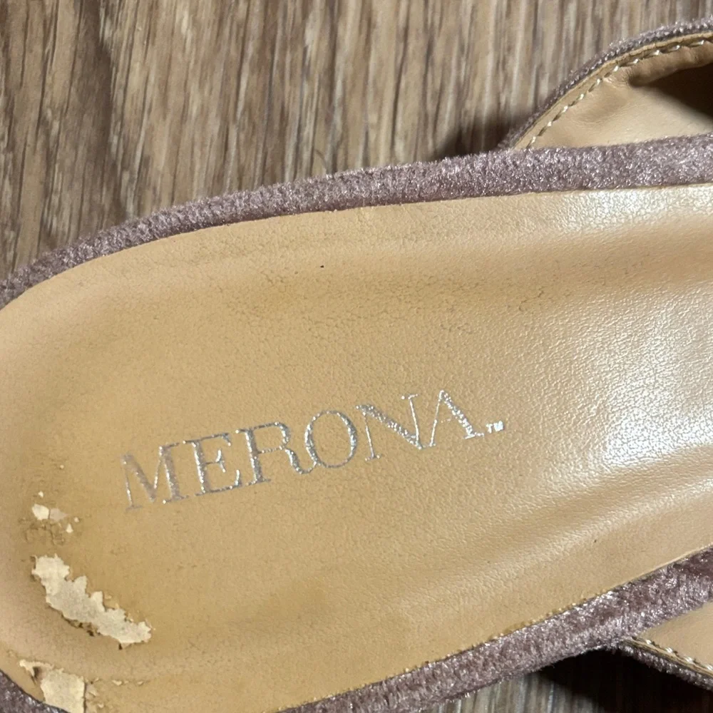 Merona Women's pale pink Velvet Mules with Silver Chain 7 - Picture 6 of 7